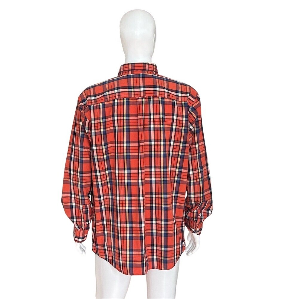 Chaps Easy Care Shirt Mens 2XL Red Orange Navy Plaid Button-Down LS - Picture 7 of 8